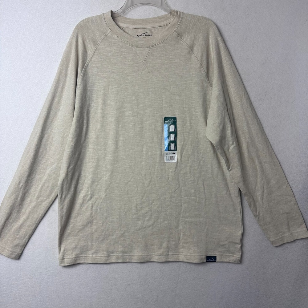 Eddie Bauer Large Long Sleeve Crewneck Shirt Oatmeal Beige Raglan Cotton Mix NEW